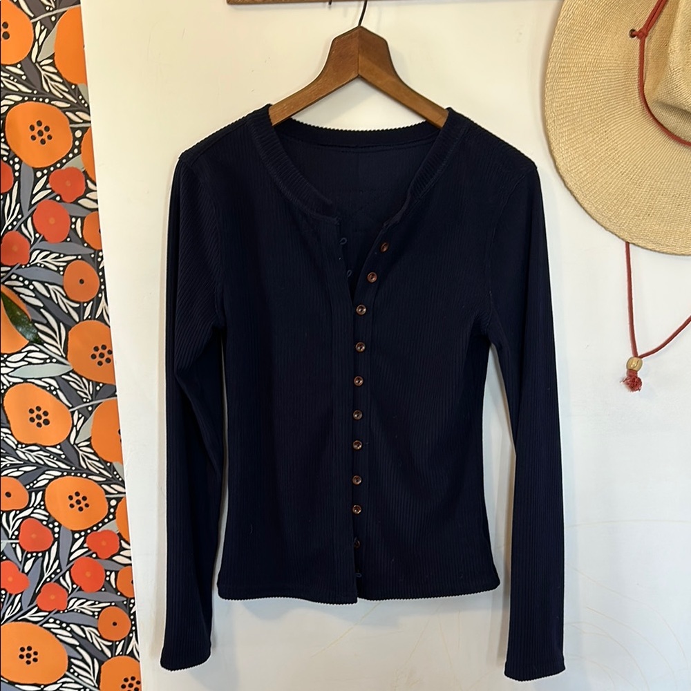 Navy Ribbed Long Sleeve Top | NWOT